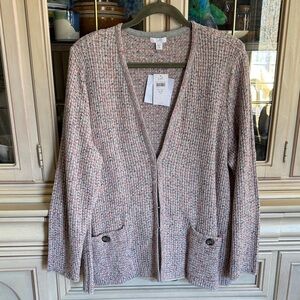 J. Jill Gray and Pink Knit Sweater Cardigan